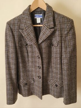Pendleton Women's Gray Plaid Wool Blend Jacket, Size 12, Petite